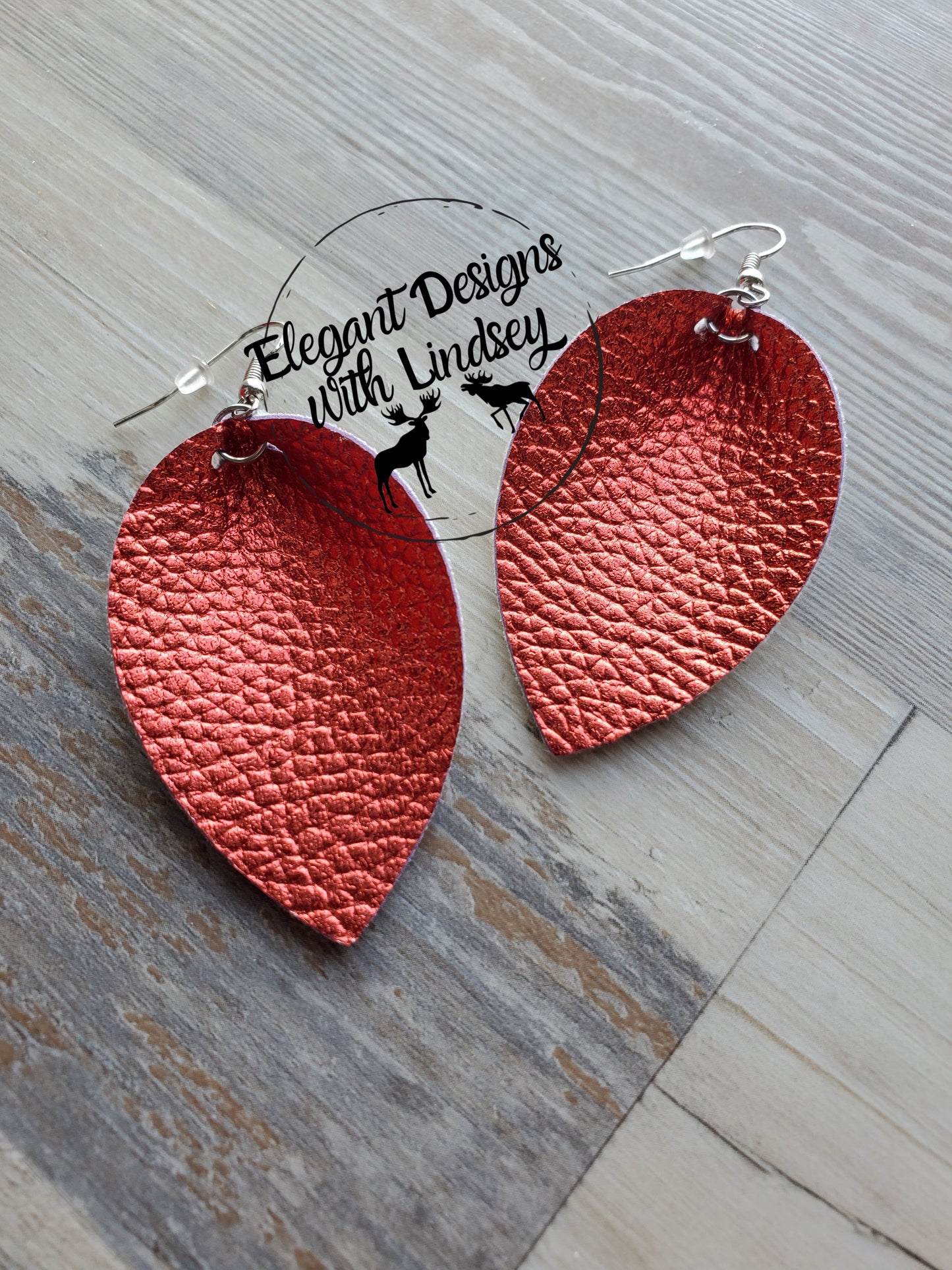 Red Metallic Faux leather earrings