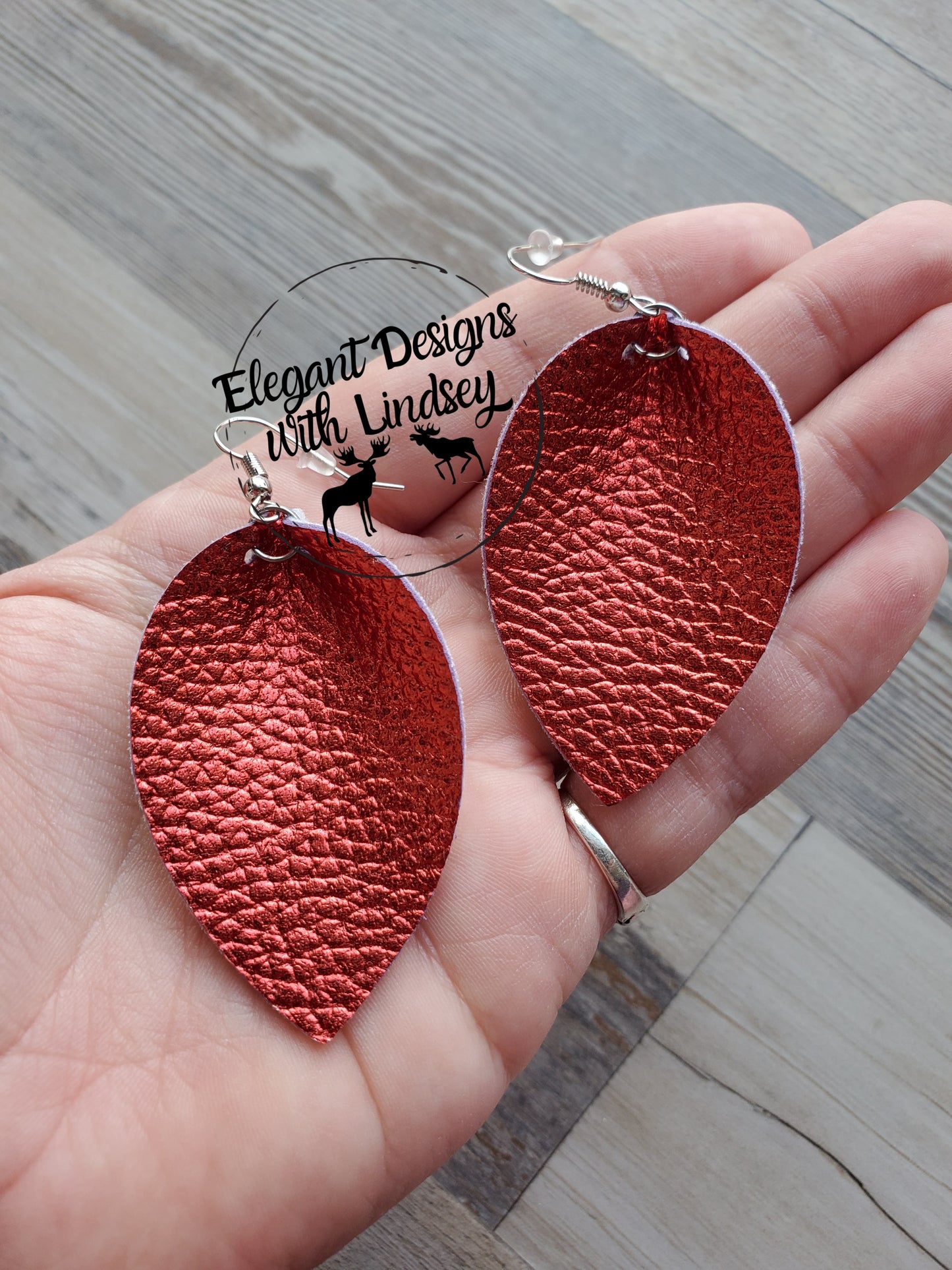 Red Metallic Faux leather earrings