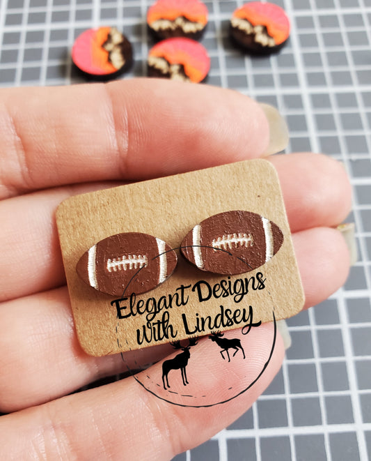 Painted Wood Football Stud Earrings