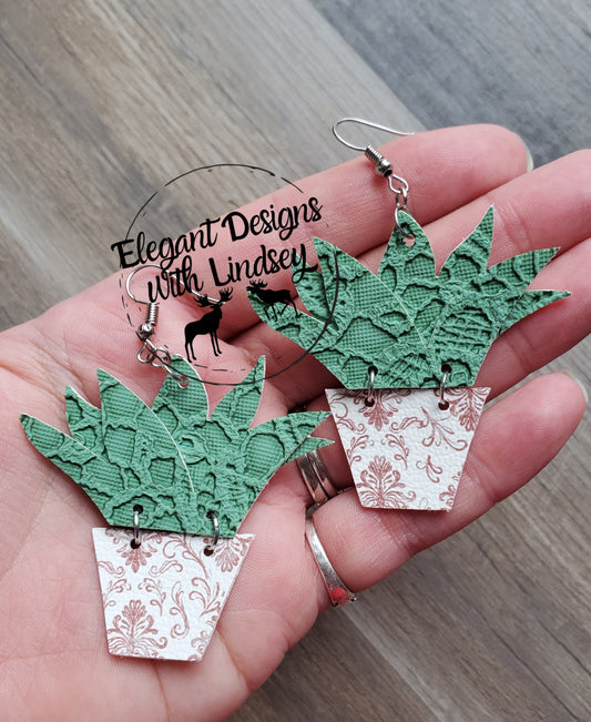 Succulent Plant Faux leather Earrings