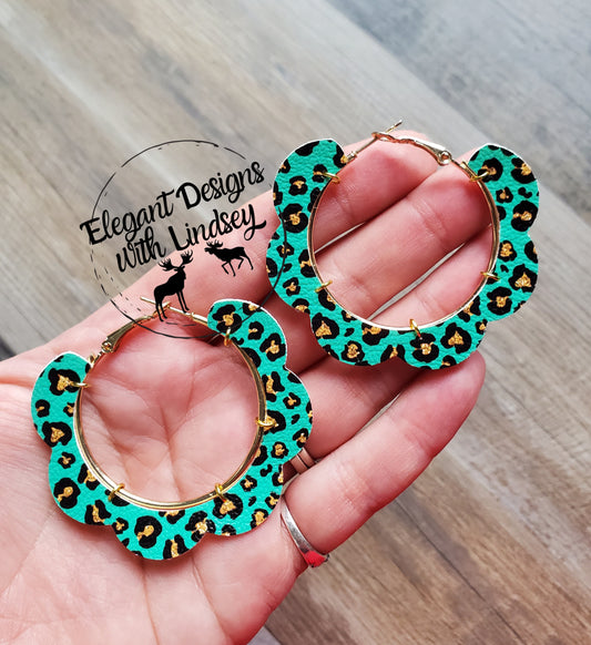 Green Cheetah Faux Leather hoop earrings