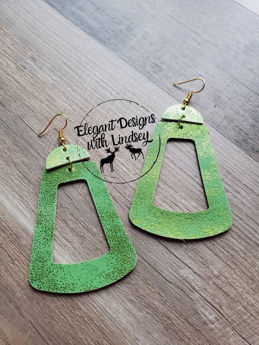 Pebble Green Large Geometric Triangle Faux Leather Earrings