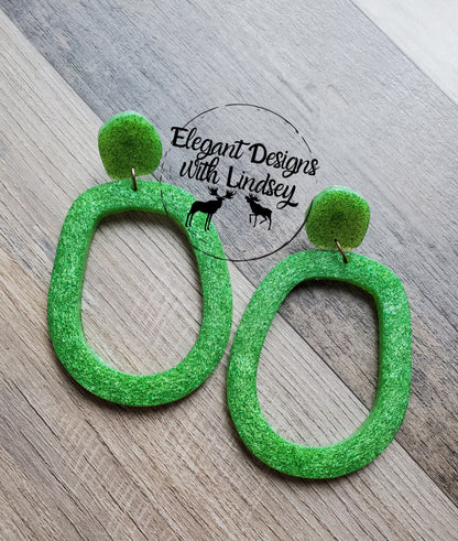 Green Glitter Circle Resin Post Earrings