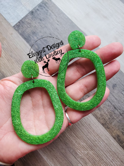 Green Glitter Circle Resin Post Earrings