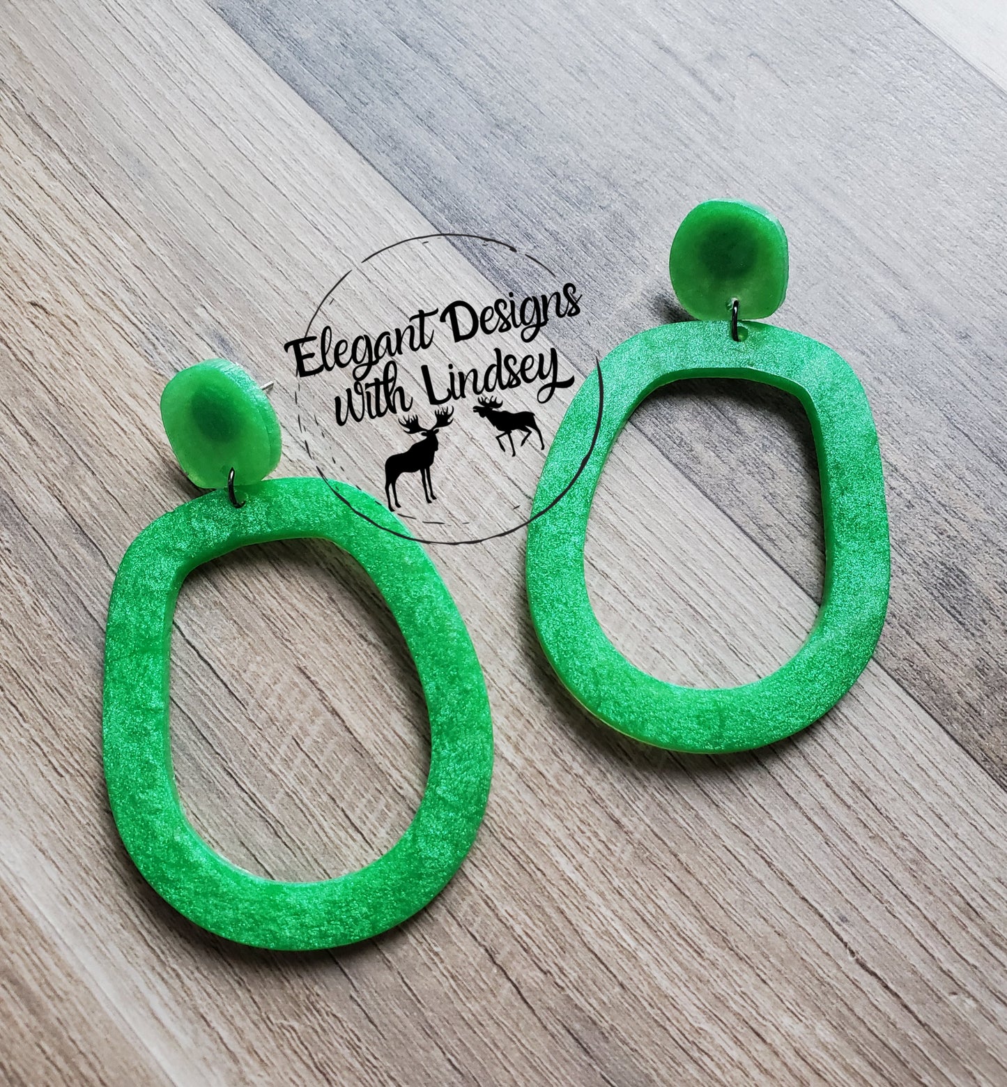 Green Shimmer Circle Resin Post Earrings