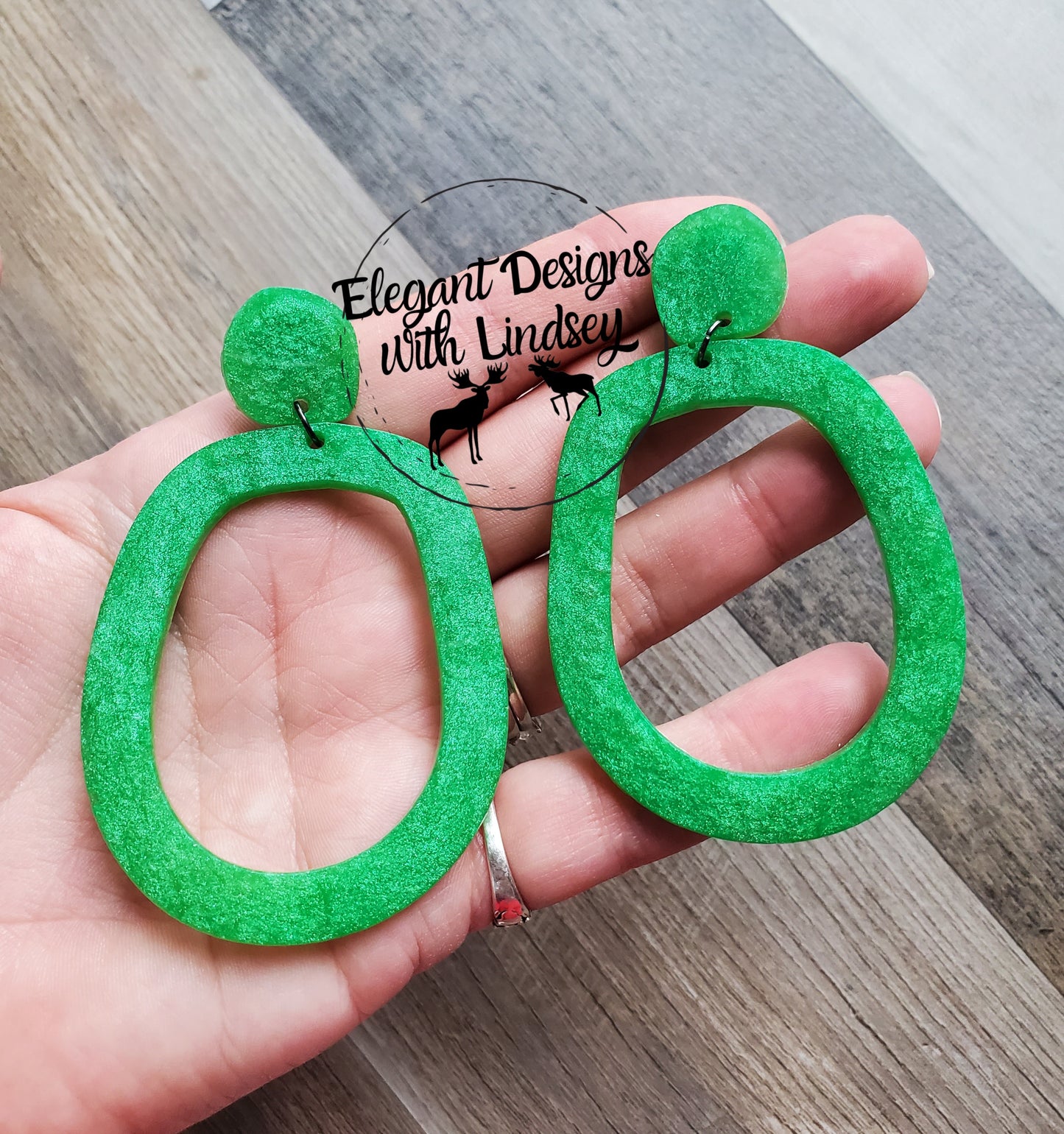 Green Shimmer Circle Resin Post Earrings