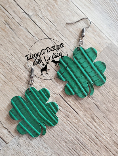 4 Leaf Clover "Snake Skin" Faux leather earrings