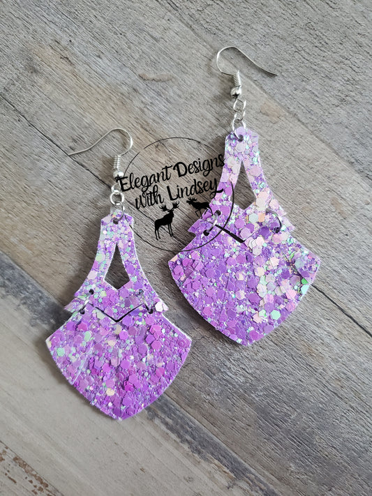 Chunky Purple Glitter Chandelier Fringe Faux Leather Earrings