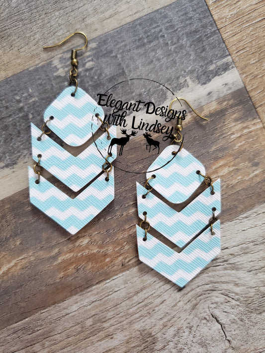 Blue Stripe Chevron Arrow Faux leather Earrings