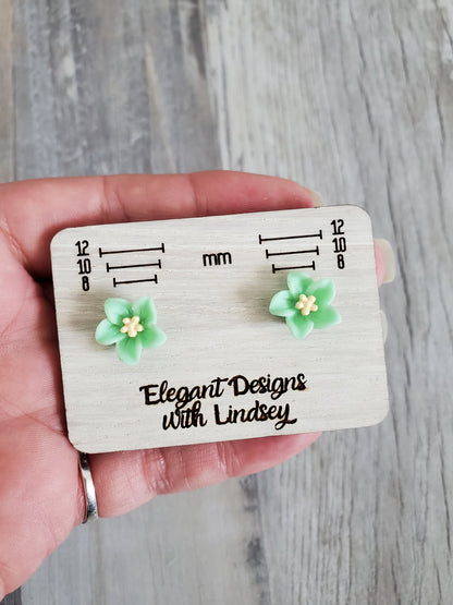 Children's Green Flower Stud Earrings (GLOW-IN-THE-DARK)