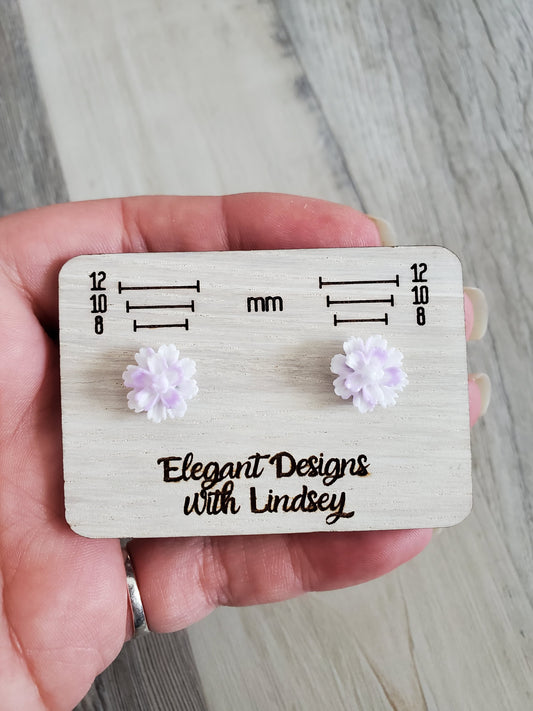 Children's White/Purple Carnations Stud Earrings (GLOW-IN-THE-DARK)