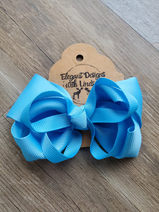 Children's Alligator Clip Ribbon Hair Bow Blue