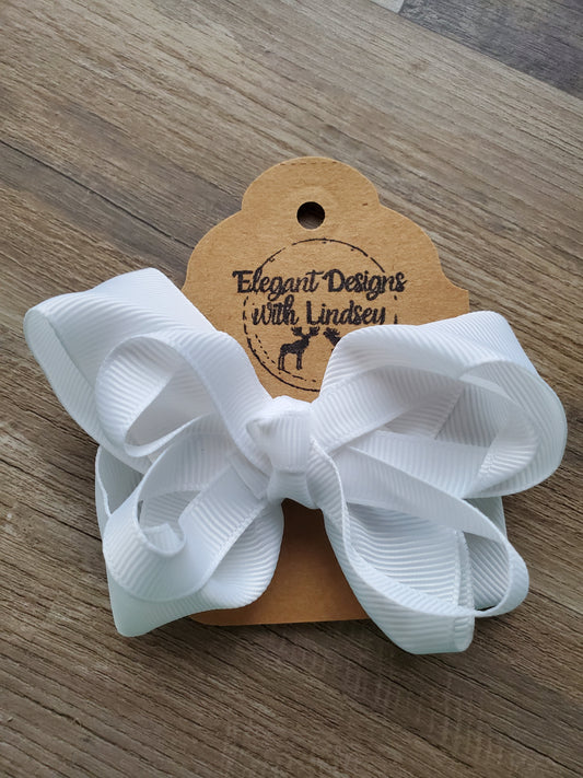 Children's Alligator Clip Ribbon Hair Bow White