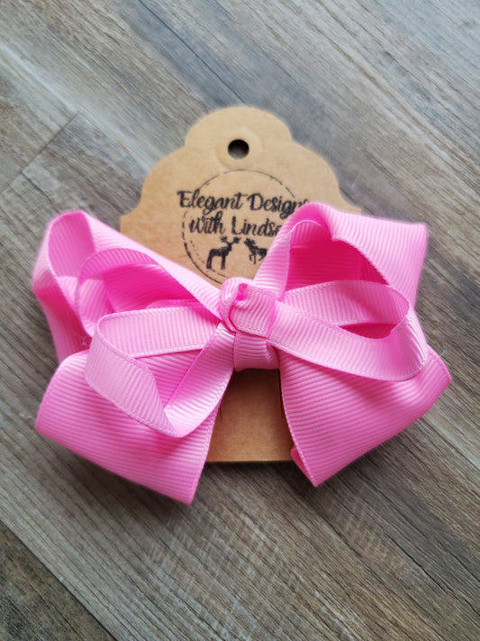 Children's Alligator Clip Ribbon Hair Bow Pink