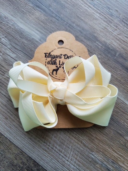 Children's Alligator Clip Ribbon Hair Bow Cream