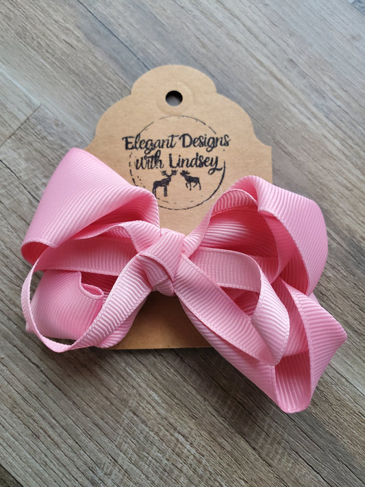 Children's Alligator Clip Ribbon Hair Bow Rose Pink