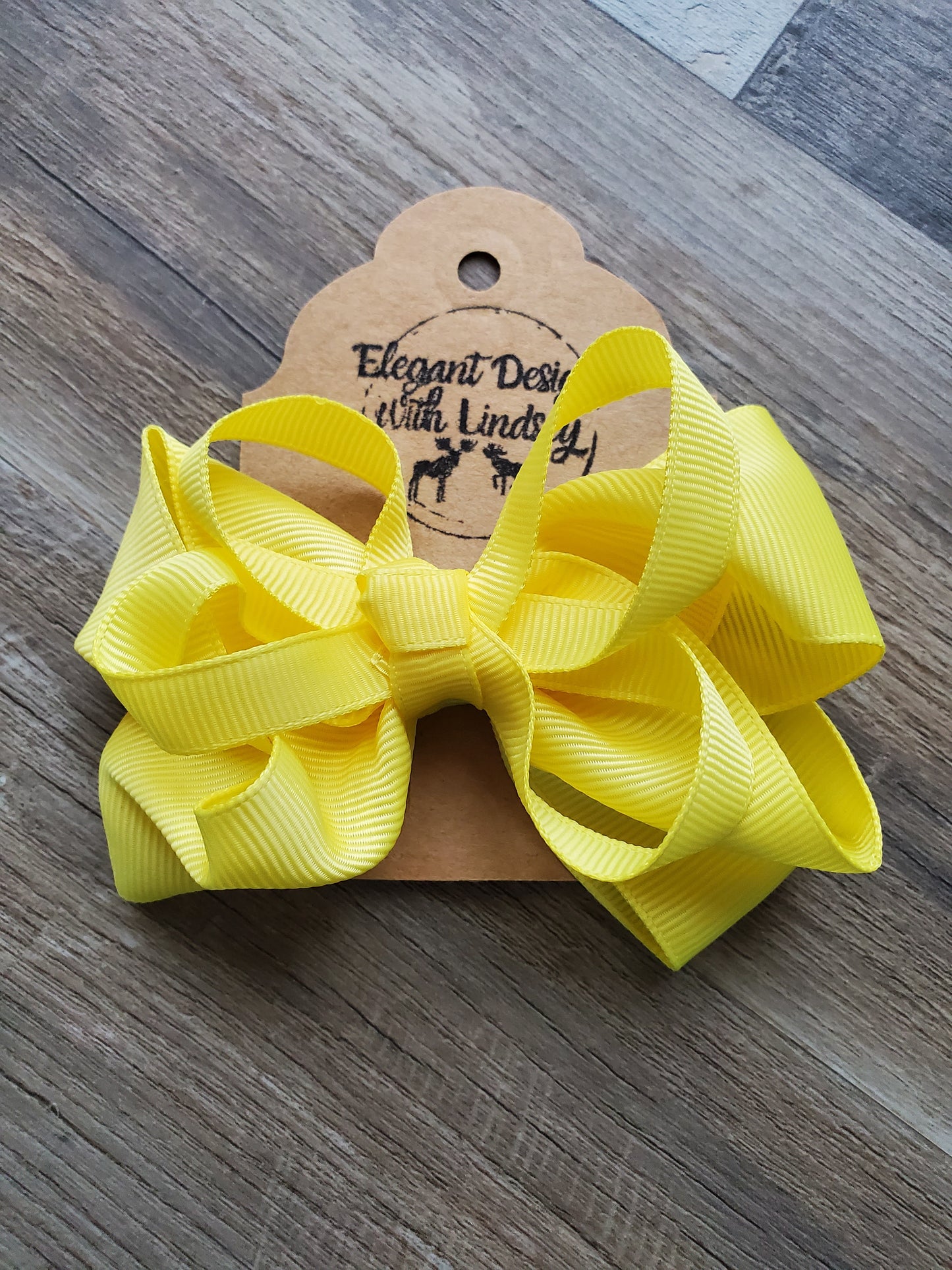 Children's Alligator Clip Ribbon Hair Bow Yellow