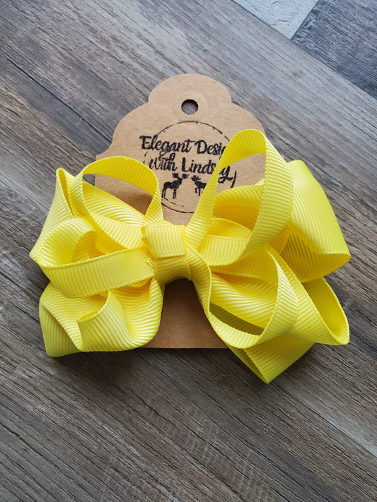 Children's Alligator Clip Ribbon Hair Bow Yellow