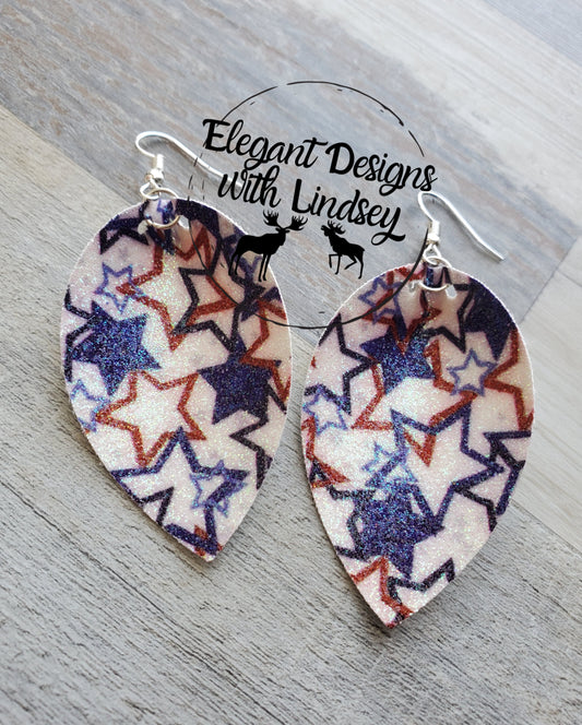 Patriotic stars Faux leather earrings