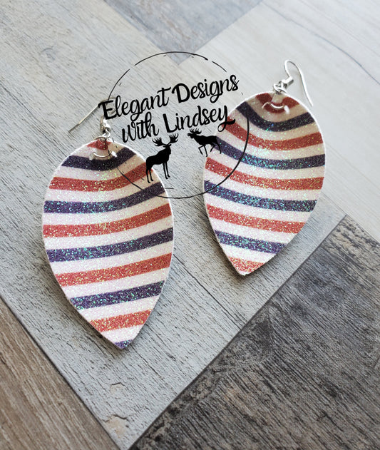 Patriotic Stripes Faux Leather Earrings